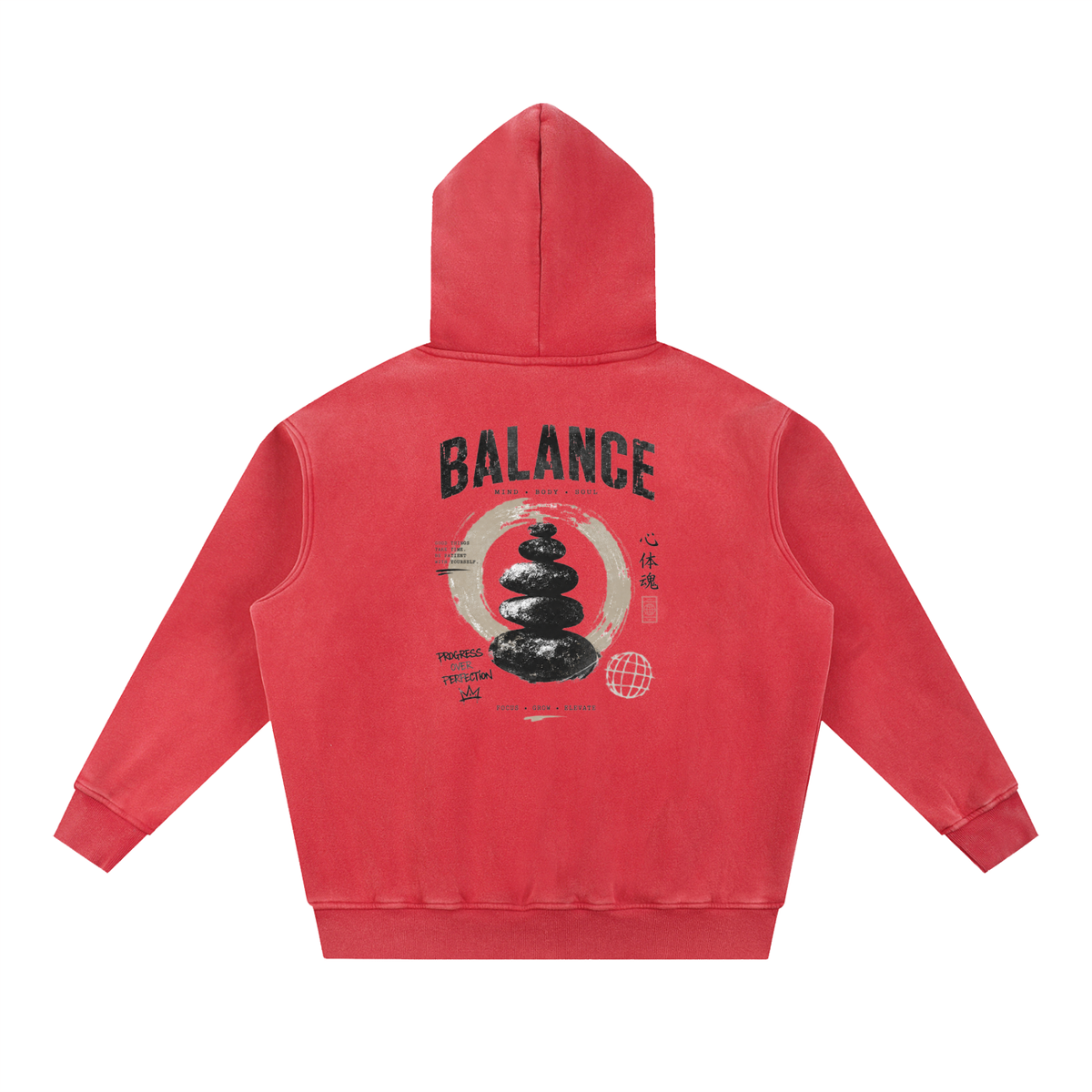 Snow Wash Fleece Oversize Hoodie - Balance Graphic