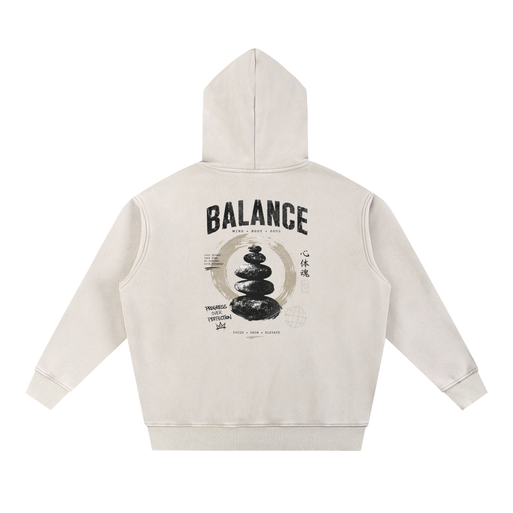 Snow Wash Fleece Oversize Hoodie - Balance Graphic