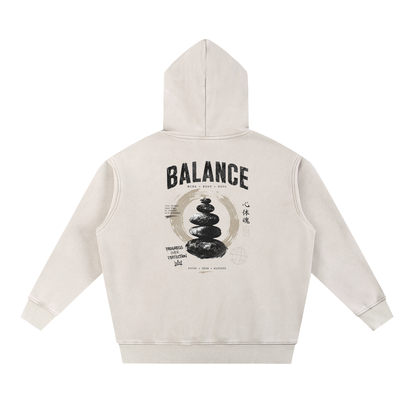 Snow Wash Fleece Oversize Hoodie - Balance Graphic