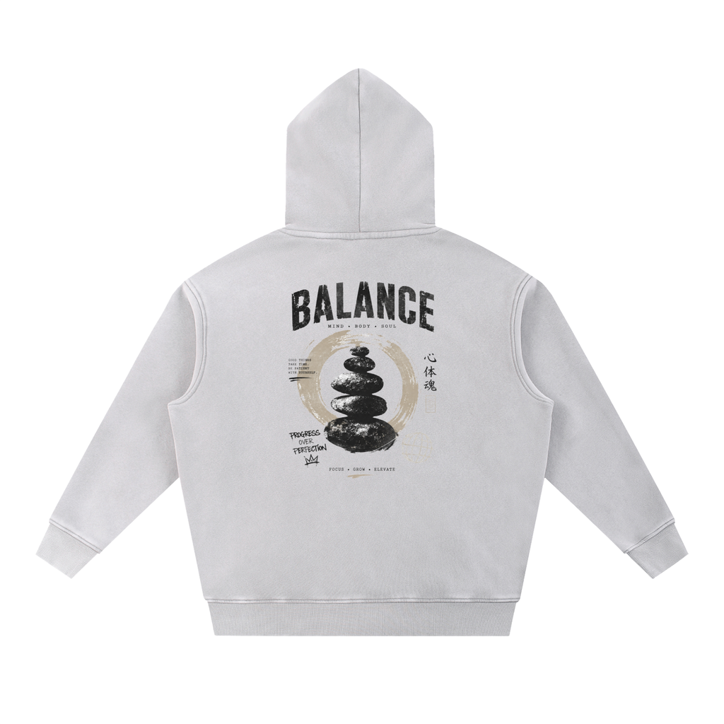 Snow Wash Fleece Oversize Hoodie - Balance Graphic