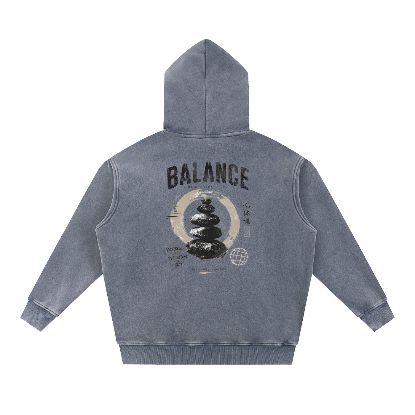 Snow Wash Fleece Oversize Hoodie - Balance Graphic
