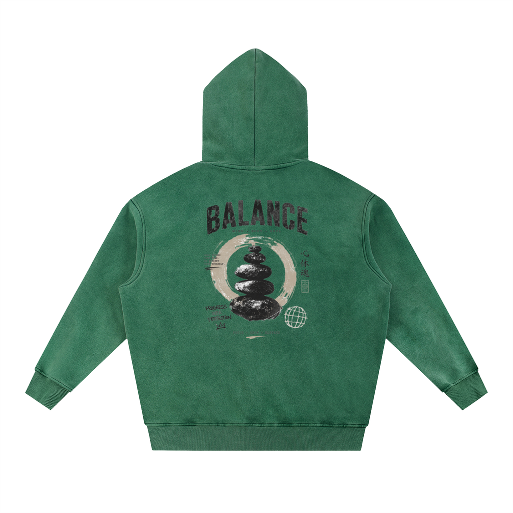 Snow Wash Fleece Oversize Hoodie - Balance Graphic