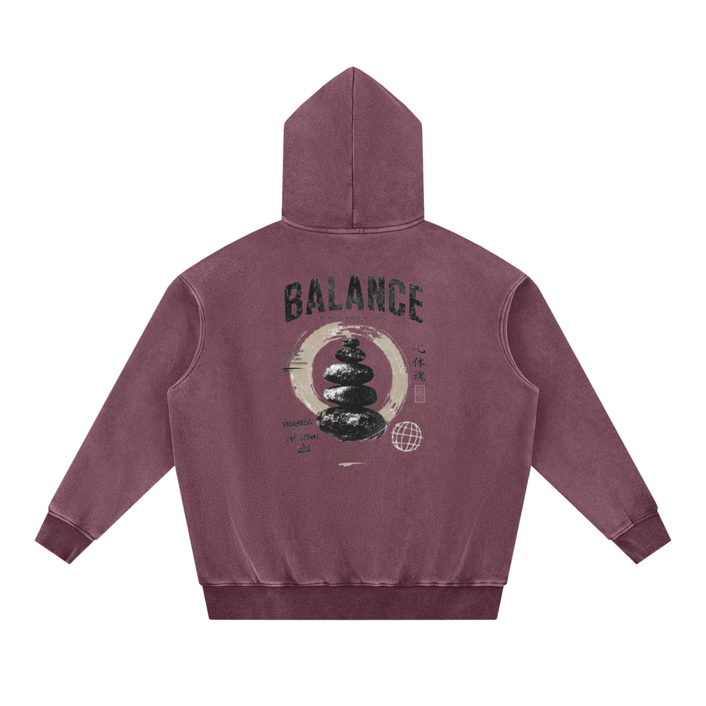 Snow Wash Fleece Oversize Hoodie - Balance Graphic