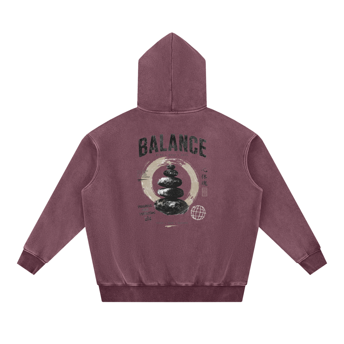 Snow Wash Fleece Oversize Hoodie - Balance Graphic