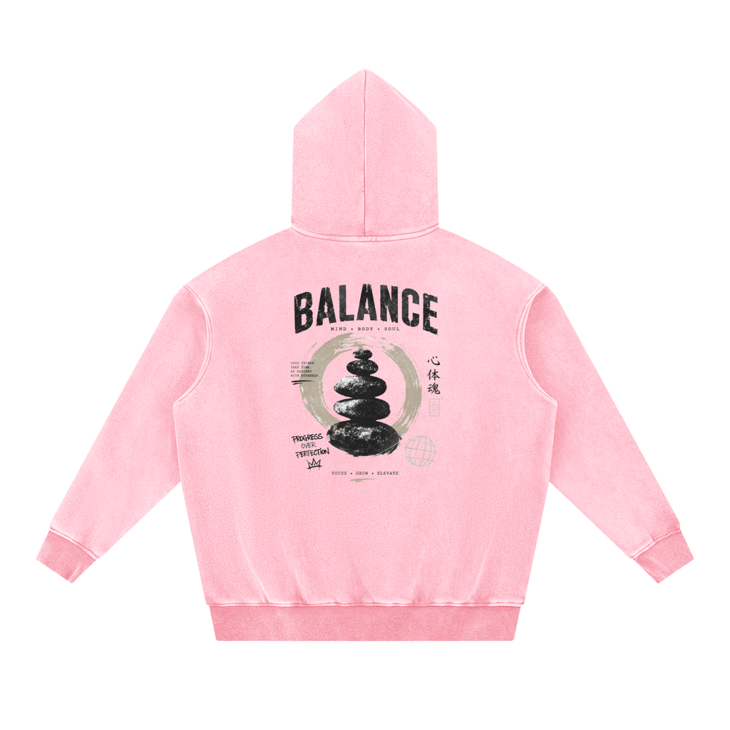 Snow Wash Fleece Oversize Hoodie - Balance Graphic