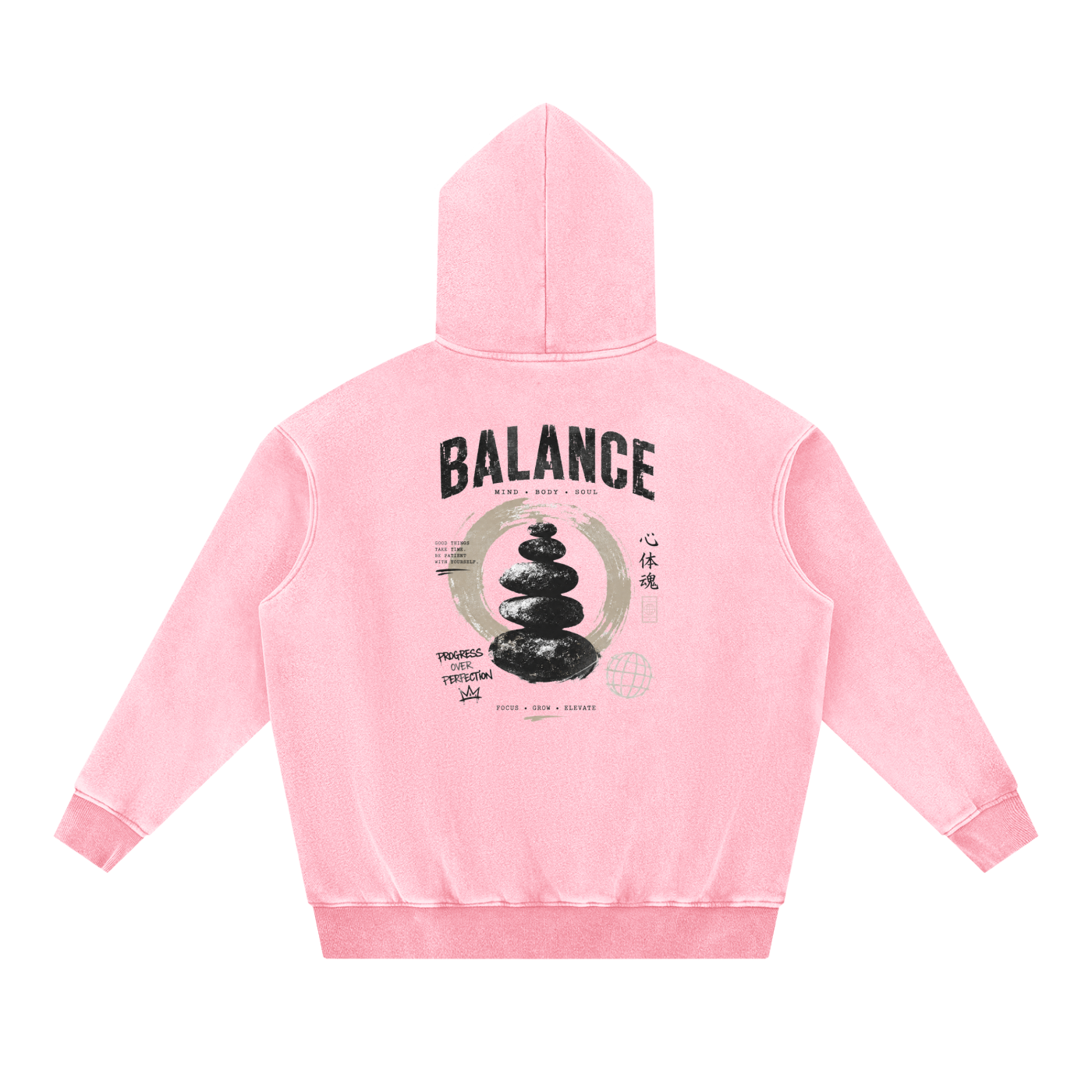 Snow Wash Fleece Oversize Hoodie - Balance Graphic