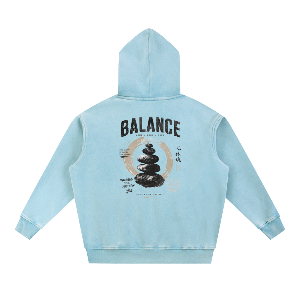 Snow Wash Fleece Oversize Hoodie - Balance Graphic
