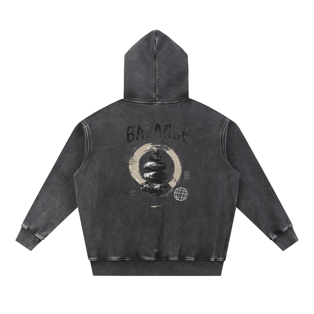 Snow Wash Fleece Oversize Hoodie - Balance Graphic