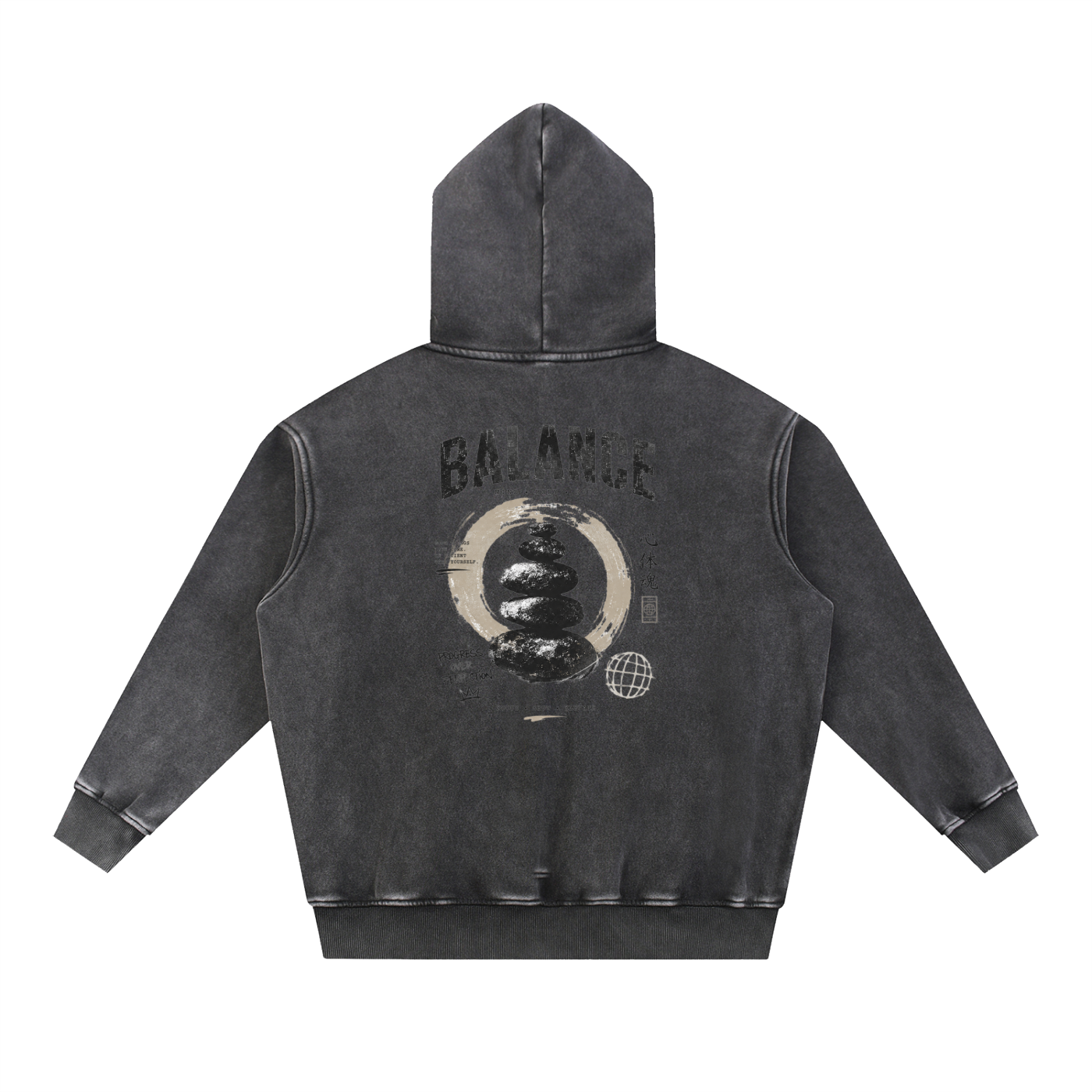 Snow Wash Fleece Oversize Hoodie - Balance Graphic